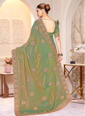 Satin Silk Traditional Saree in Sea Green with Embroidered Work for Women Satin Silk Traditional Saree in Sea Green with Embroidered Work for Women