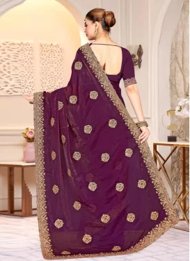 Purple Satin Silk Traditional Saree with Embroidered Work for Festival Purple Satin Silk Traditional Saree with Embroidered Work for Festival