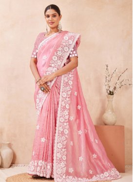 Crush Traditional Saree in Pink with Embroidered Work for Festival