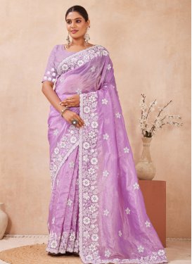 Violet Crush Embroidered Work Traditional Saree for Women