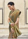Olive and Teal Handloom Silk Designer Contemporary Saree - 2