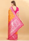 Jacquard Orange and Rose Pink Traditional Designer Saree For Casual - 3
