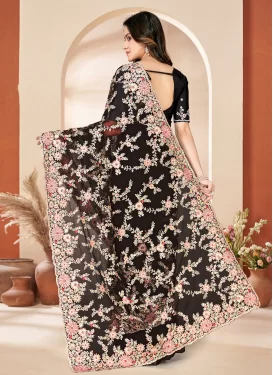 Embroidered Work Classic Saree For Festival in Black