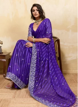 Embroidered Work Trendy Saree For Casual in Violet