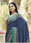 Navy Blue and Turquoise Digital Print Work Trendy Classic Saree - 1