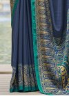 Navy Blue and Turquoise Digital Print Work Trendy Classic Saree - 2