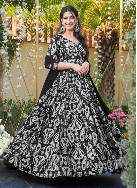 Rayon Digital Print Work Trendy Gown in Black