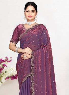 Satin Silk Trendy Saree with Swarovski Work in Violet