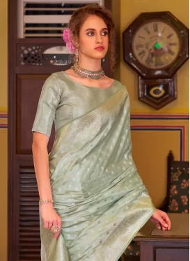Woven Work Classic Saree For Festival in Sea Green