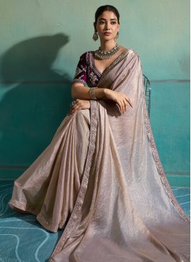 Tissue Traditional Saree with Cutdana Work for Festival in Pink