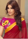 Embroidered Work Crimson and Rose Pink Faux Georgette Half N Half Trendy Saree For Ceremonial - 1
