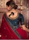 Vichitra Silk Embroidered Work Red and Teal Designer Traditional Saree - 2