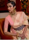 Beige and Pink Woven Work Designer Traditional Saree - 1