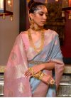 Light Blue and Pink Woven Work Designer Contemporary Saree - 1