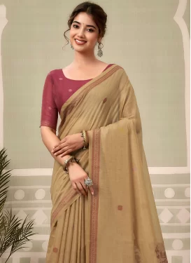 Woven Work Cotton Classic Saree in Beige for Women