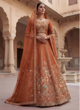 Embroidered Work Silk Designer Lehenga Choli in Orange for Women