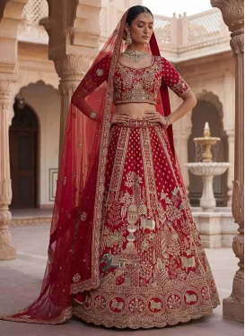 Embroidered Work Silk Trendy Lehenga Choli in Red for Women