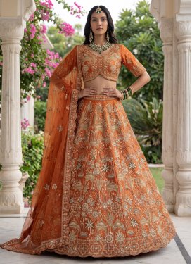 Silk Designer Lehenga Choli in Orange with Embroidered Work for Bridal