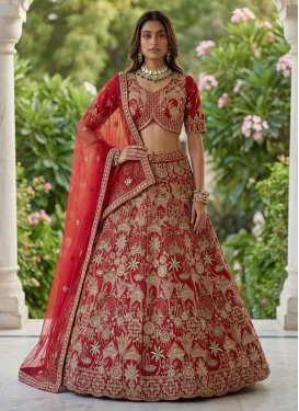 Red Silk Designer Lehenga Choli with Embroidered Work for Bridal