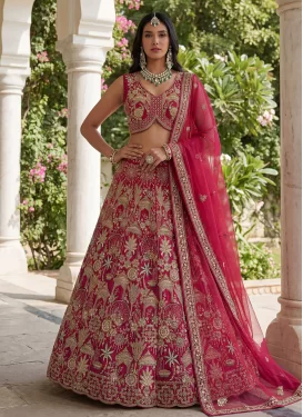 Silk Designer Lehenga Choli with Embroidered Work for Women in Rose Pink