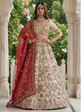 Off White Silk Designer Lehenga Choli with Embroidered Work for Bridal