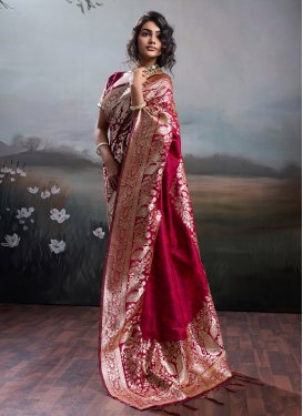 Magenta Silk Blend Woven Work Traditional Saree for Women