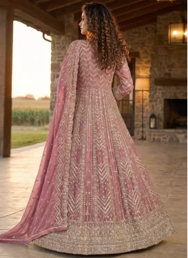 Georgette Anarkali Suit with Embroidered Work in Pink for Festival
