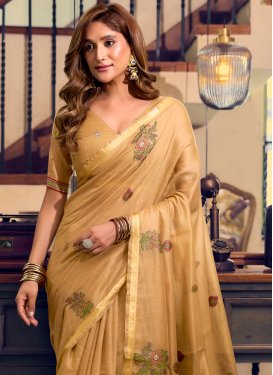 Cotton Silk Trendy Saree with Digital Print Work in Gold