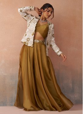 Tissue Palazzo Suit with Cutdana Work in Mustard and White