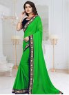Black and Green Beads Work Trendy Saree - 1