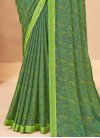 Green and Mint Green Digital Print Work Faux Chiffon Designer Contemporary Style Saree - 1