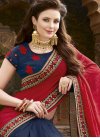 Embroidered Work Navy Blue and Red Half N Half Saree - 1