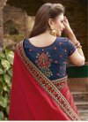 Embroidered Work Navy Blue and Red Half N Half Saree - 2