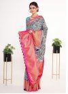 Silk Blend Digital Print Work Light Blue and Rose Pink Designer Traditional Saree - 1