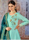 Sea Green and Teal Embroidered Work Readymade Designer Gown - 2