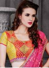 Net Orange and Rose Pink Beads Work Contemporary Style Saree - 1