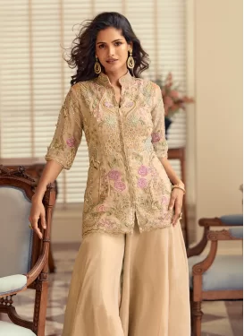 Shimmer Palazzo Suit with Beads Work in Cream