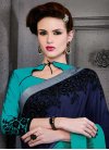 Navy Blue and Sea Green Faux Georgette Designer Contemporary Style Saree - 1