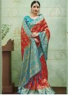 Jacquard Silk Light Blue and Red Thread Work Trendy Saree - 1
