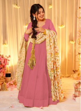 Silk Blend Trendy Gown with Digital Print Work in Pink for Ceremonial