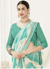 Off White and Turquoise Faux Chiffon Designer Contemporary Saree - 1