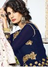 Beige and Navy Blue Pure Georgette Pant Style Designer Suit - 1