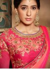 Catchy Embroidered Work Chiffon Satin Orange and Rose Pink Classic Saree - 1