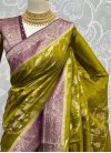 Woven Work Olive and Wine Designer Contemporary Style Saree - 1