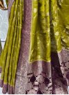 Woven Work Olive and Wine Designer Contemporary Style Saree - 2