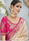 Jacquard Silk Beige and Rose Pink Embroidered Work Traditional Saree - 1