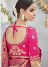 Jacquard Silk Beige and Rose Pink Embroidered Work Traditional Saree - 2