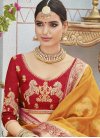 Mustard and Red Embroidered Work Classic Saree - 1