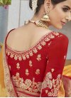 Mustard and Red Embroidered Work Classic Saree - 2