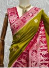 Crimson and Olive Handloom Silk Designer Contemporary Style Saree - 1